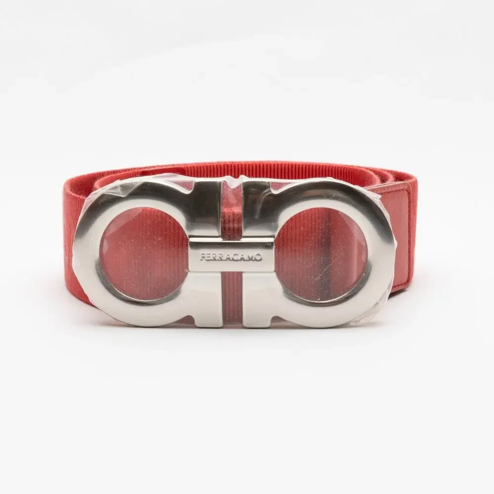Ferragamo Men's Double Gancini Webbed Fabric Belt 36